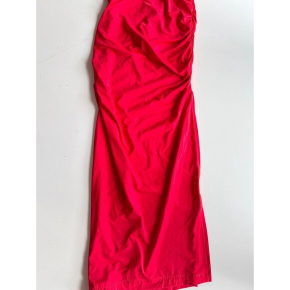 NWT ZARA Red Jersey Asymmetrical One Shoulder Cut-Out Ruched Midi Dress, Size S - Picture 7 of 12